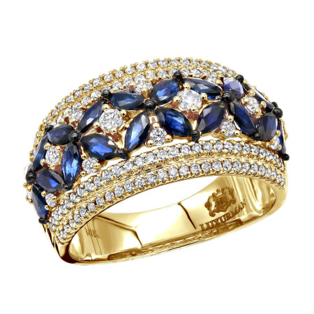 Women's Designer Cocktail Ring 2.2Ct Diamond and Sapphire Band 14k Gold in Yellow color  803153