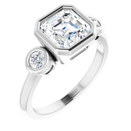 Jordyn Lab Grown Diamond Ring | 2 Carat Asscher Diamond Three-Stone Bezel-Set Engagement Ring ST184DLA