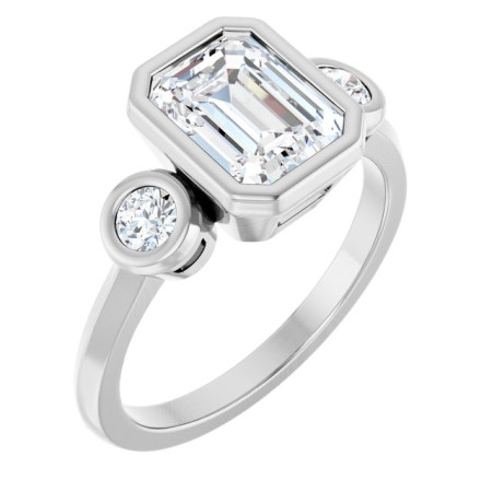 Jordyn Lab Grown Diamond Ring | 2 Carat Emerald Diamond Three-Stone Bezel-Set Engagement Ring ST184DLE