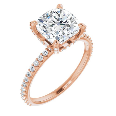 Josie Lab Grown Diamond Ring | 3 Carat Cushion Diamond Accented Engagement Ring in Rose color ST094DLC
