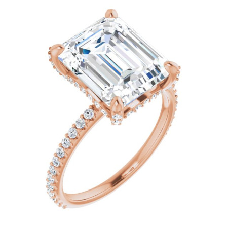 Josie Lab Grown Diamond Ring | 5 Carat Emerald Diamond Accented Engagement Ring in Rose color ST094DLE