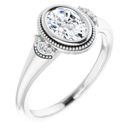 Journee 0.75 Carat Oval Diamond Bezel-Set Accented Engagement Ring ST150DNO