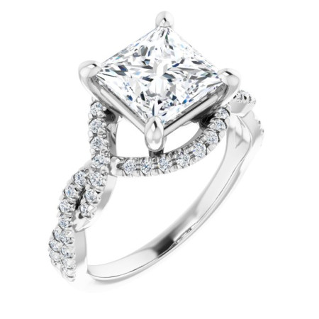 June Lab Grown Diamond Ring | 1.5 Carat Square Diamond Halo-Style Engagement Ring ST133DLS