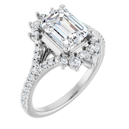 Kiara Lab Grown Diamond Ring | 2 Carat Emerald Diamond Accented Engagement Ring ST198DLE