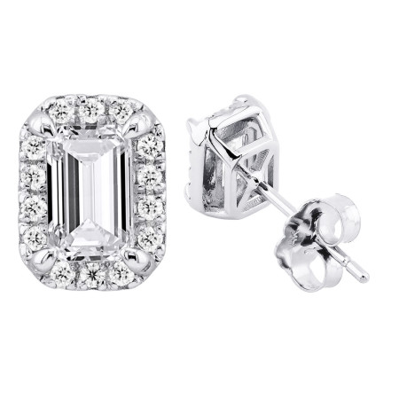 Lab-Grown Emerald Diamond Stud Earrings Halo Setting 14k 18k Gold Platinum in White color  HD0046EM