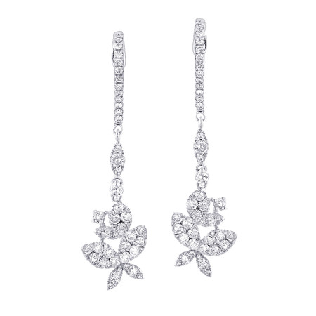 Ladies Butterfly Diamond Drop Earrings 1.8ct 14k Gold 205220