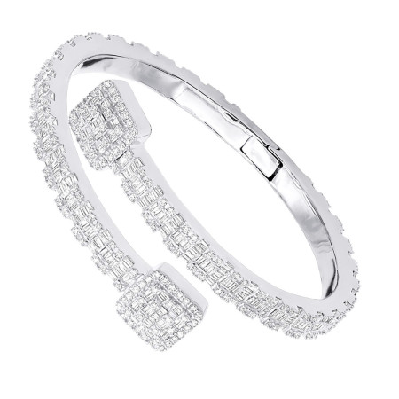 Ladies Diamond Bracelet 10k or 14k Gold Split-Style Bangle Bracelet for Women in White color  804081