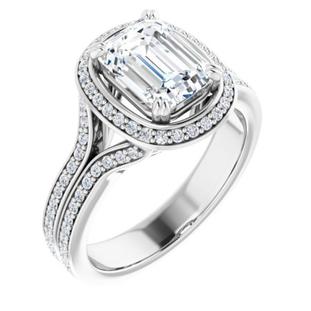 Layla Lab Grown Diamond Ring | 2 Carat Emerald Diamond Halo-Style Engagement Ring ST022DLE