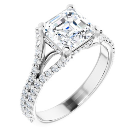 Lilliana Lab Grown Diamond Ring | 2 Carat Asscher Diamond Cathedral Engagement Ring in White color  ST247DLA