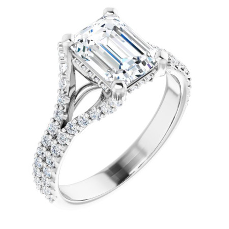 Lilliana Lab Grown Diamond Ring | 2 Carat Emerald Diamond Cathedral Engagement Ring in White color  ST247DLE