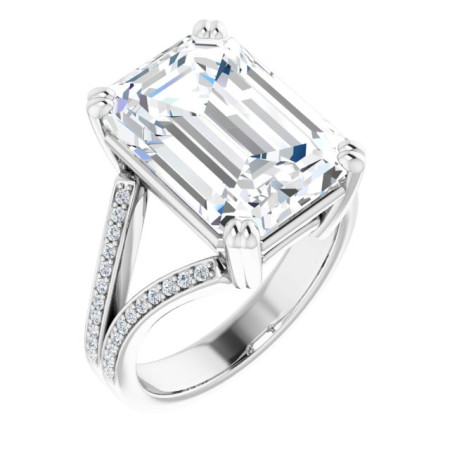 Lily Lab Grown Diamond Ring | 8 Carat Emerald Diamond Accented Engagement Ring ST023DLE