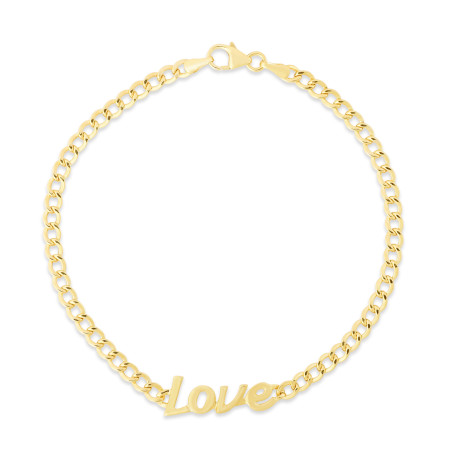 7.2mm Love Curb Bracelet for Men & Women | 14K Yellow Gold | Lobster Clasp HD5133