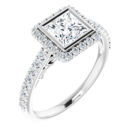 Lucia 1 Carat Square Diamond Bezel-Set Halo-Style Engagement Ring ST101DNS