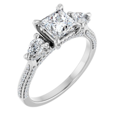 Lucille 1 Carat Square Diamond Three-Stone Engagement Ring in White color  ST213DNS