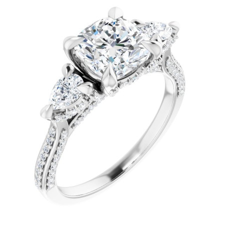 Lucille Lab Grown Diamond Ring | 2 Carat Cushion Diamond Three-Stone Engagement Ring ST213DLC