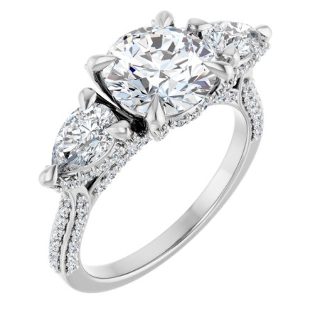 Lucille Lab Grown Diamond Ring | 2 Carat Round Diamond Three-Stone Engagement Ring in White color  ST213DLR