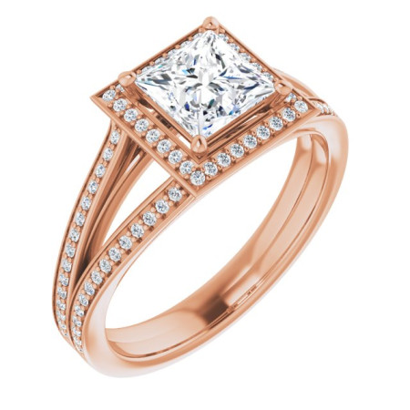 Luna 1 Carat Square Diamond Halo-Style Engagement Ring in Rose color ST074DNS