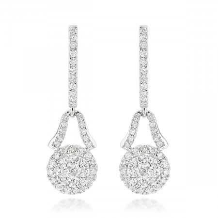 Luxurman Ladies Cluster Diamond Drop Earrings 1.1ct 14K Gold 802862