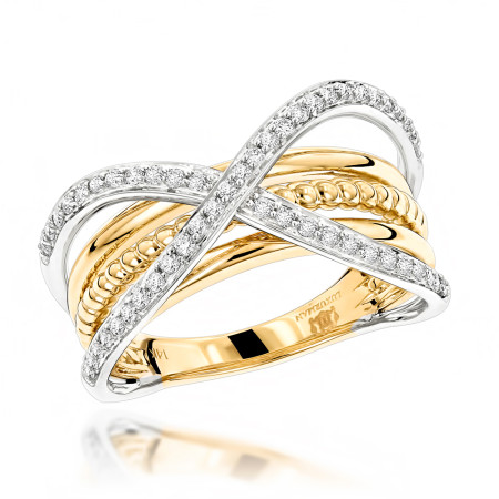 Luxurman Right Hand Rings Criss-Cross Designer Ladies Diamond Ring 14k Gold in Yellow color  802942
