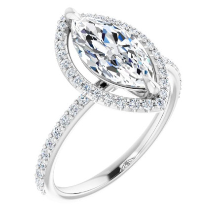 Lyla Lab Grown Diamond Ring | 2 Carat Marquise Diamond Halo-Style Engagement Ring in White color  ST084DLM