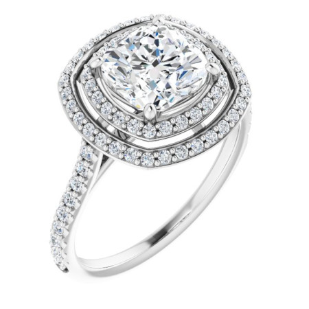 Maggie Lab Grown Diamond Ring | 2 Carat Cushion Diamond Double Halo-Style Engagement Ring ST220DLC