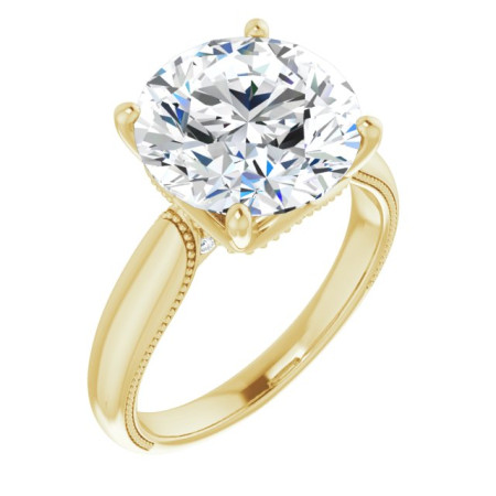 Margaret Lab Grown Diamond Ring | 5 Carat Round Diamond 4-Prong Solitaire Engagement Ring with Accent in Yellow color  ST103DLR