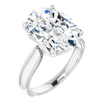 Margaret Lab Grown Diamond Ring | 6 Carat Oval Diamond 4-Prong Solitaire Engagement Ring with Accent ST103DLO