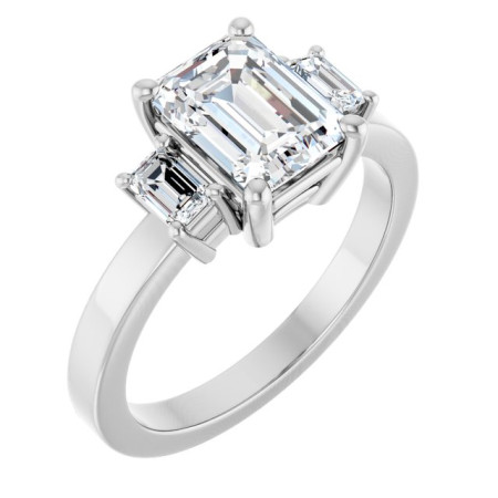 Marley Lab Grown Diamond Ring | 2 Carat Emerald Diamond Three-Stone Engagement Ring ST210DLE