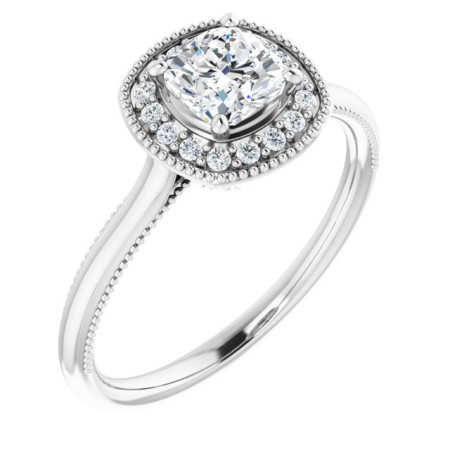 Melody 0.75 Carat Cushion Diamond Halo-Style Engagement Ring in White color  ST088DNC