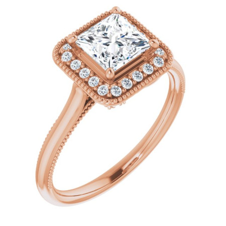 Melody 1 Carat Square Diamond Halo-Style Engagement Ring in Rose color ST088DNS