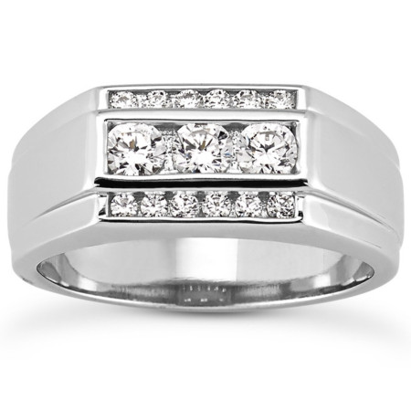 Men's 10k or 14k White Gold Diamond Ring l 0.95ct l H-I in White color  HD3635