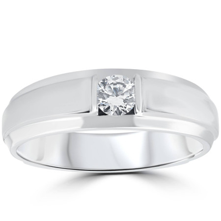 Men's 10k or 14k White Gold Round Diamond Ring l 0.16ct l H-I in White color  HD3502