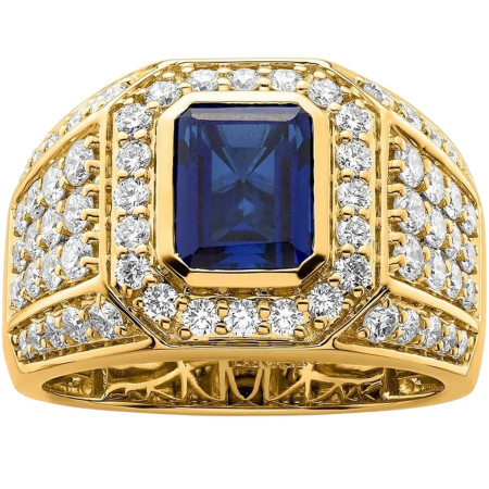 Men's 10k or 14k Yellow Gold Lab Grown Round Diamond and Sapphire Ring l 4.5ct l G, VS in Yellow color  HD3351