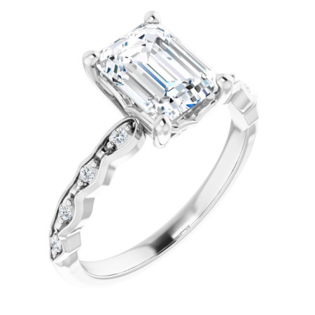 Molly Lab Grown Diamond Ring | 2 Carat Emerald Diamond Accented Engagement Ring ST153DLE