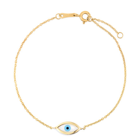 15.6mm MOP Evil Eye Bracelet for Men & Women | 14K Yellow Gold | Spring Ring Clasp HD5103