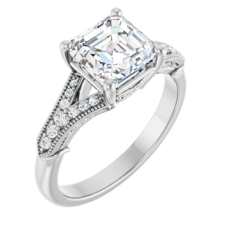 Morgan Lab Grown Diamond Ring | 2 Carat Asscher Diamond Accented Engagement Ring in White color  ST170DLA