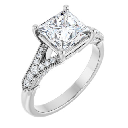 Morgan Lab Grown Diamond Ring | 2 Carat Square Diamond Accented Engagement Ring in White color  ST170DLS