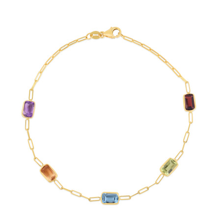 1.5mm Multi-Gemstone Paperclip Bracelet for Men & Women | 14K Yellow Gold | Lobster Clasp HD5098