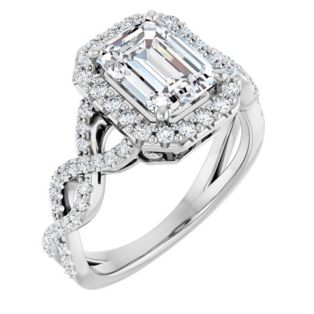 Naomi Lab Grown Diamond Ring | 2 Carat Emerald Diamond Infinity-Inspired Halo-Style Engagement Ring in White color  ST037DLE