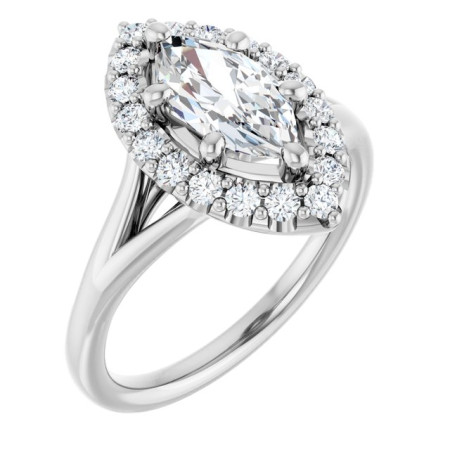 Noelle 1 Carat Marquise Diamond Halo-Style Engagement Ring in White color  ST168DNM
