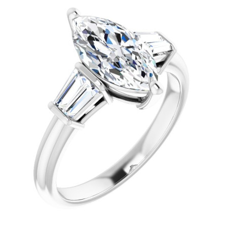 Nova Lab Grown Diamond Ring | 2 Carat Marquise Diamond Baguette Accented Engagement Ring ST024DLM