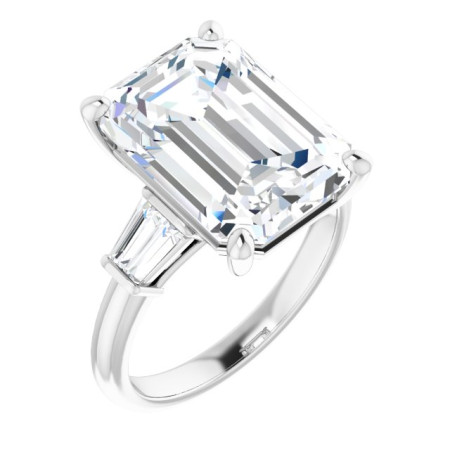Nova Lab Grown Diamond Ring | 8 Carat Emerald Diamond Baguette Accented Engagement Ring ST024DLE