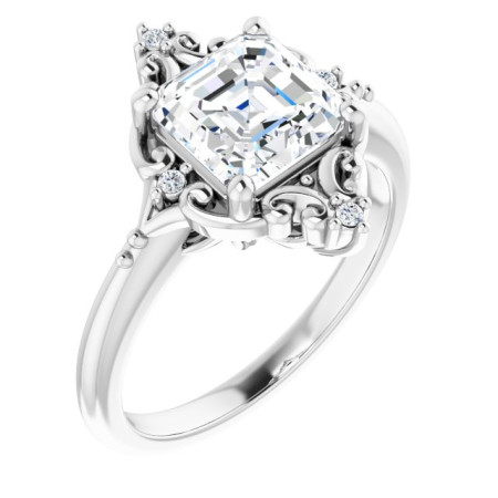 Octavia Lab Grown Diamond Ring | 2 Carat Asscher Diamond Accented Engagement Ring in White color  ST196DLA