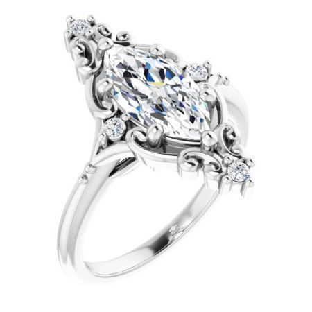 Octavia Lab Grown Diamond Ring | 2 Carat Marquise Diamond Accented Engagement Ring ST196DLM