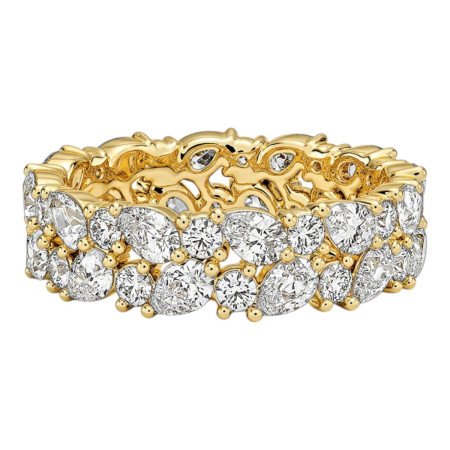 Women's 18K Yellow Gold Diamond Wedding Ring Floral Eternity