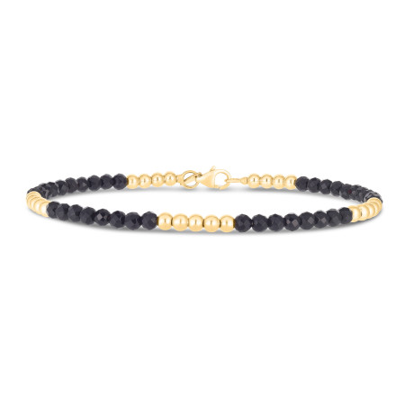 3mm Onyx Pallina Bead Bracelet for Men & Women | 14K Yellow Gold | Lobster Clasp HD5087