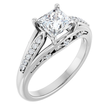 Ophelia 1 Carat Square Diamond Accented Engagement Ring ST206DNS