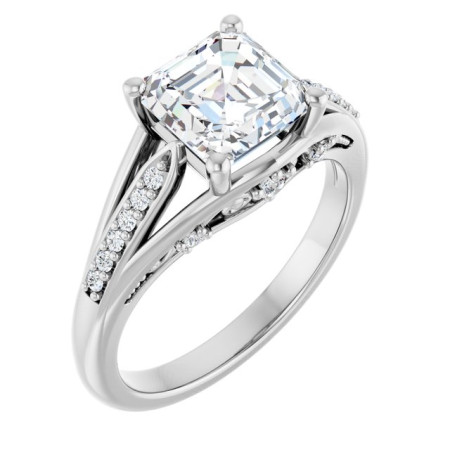 Ophelia Lab Grown Diamond Ring | 2 Carat Asscher Diamond Accented Engagement Ring ST206DLA