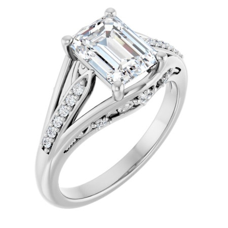 Ophelia Lab Grown Diamond Ring | 2 Carat Emerald Diamond Accented Engagement Ring ST206DLE