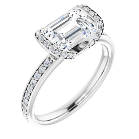 Palmer Lab Grown Diamond Ring | 2 Carat Emerald Diamond Bezel-Set Halo-Style Engagement Ring ST219DLE